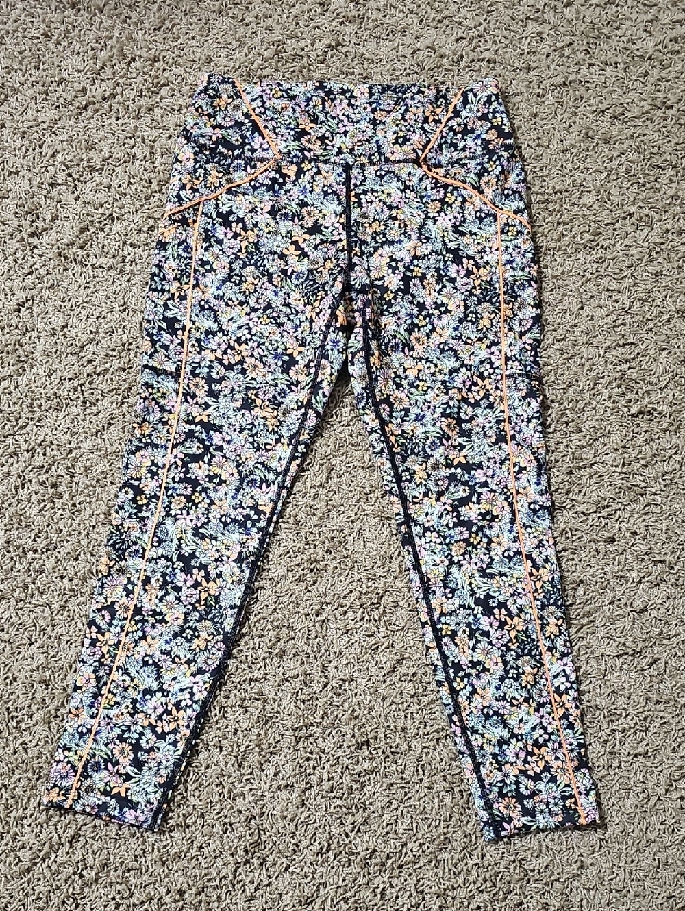 NWOT Free People Movement Leggings Eden Floral Large Drawstring Neon Pockets - Picture 4 of 12